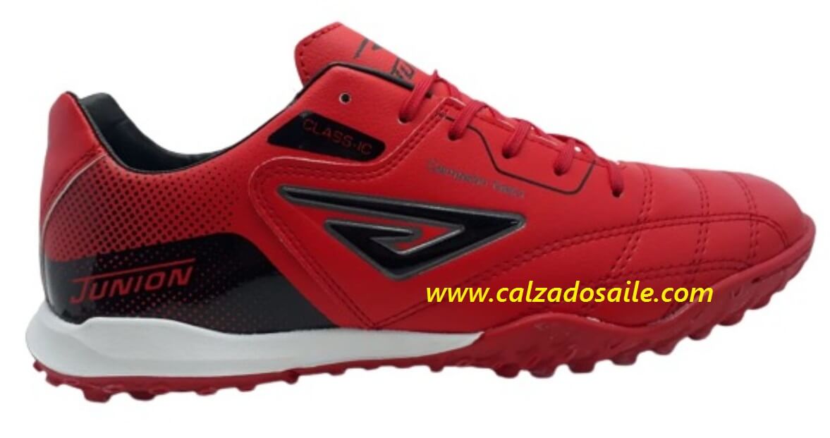 Tenis de fútbol rápido, marca Junion, modelo 2035, color rojo negro Oxford (1)