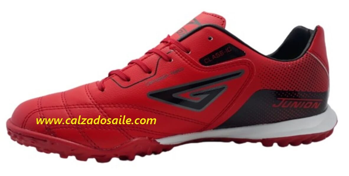 Tenis de fútbol rápido, marca Junion, modelo 2035, color rojo negro Oxford (2)